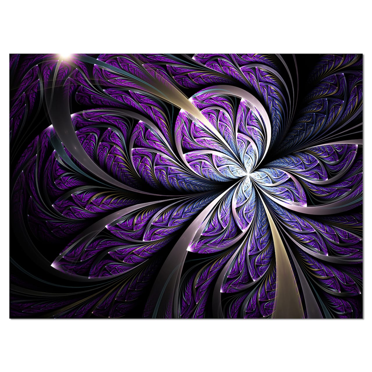 Designart - Glittering Purple Fractal Flower - Floral Canvas Art Print